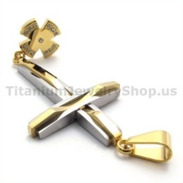 Colgante De Cruz De Titanio Dorado Con Diamantes - Cadena Gratis