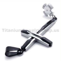 Colgante De Titanio Con Cruz Negra Y Diamantes (Cadena Gratis)