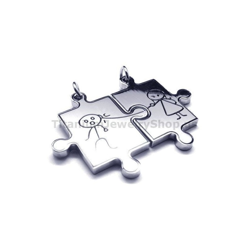 Colgantes De Titanio Con Forma De Rompecabezas Para Amantes - Cadenas Gratis