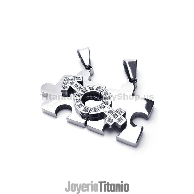 Colgantes De Titanio Con Forma De Rompecabezas Y Cadenas Sin Diamantes