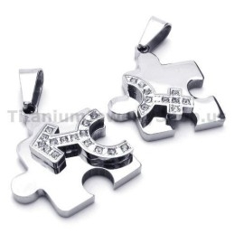 Colgantes De Titanio Con Forma De Rompecabezas Y Cadenas Sin Diamantes