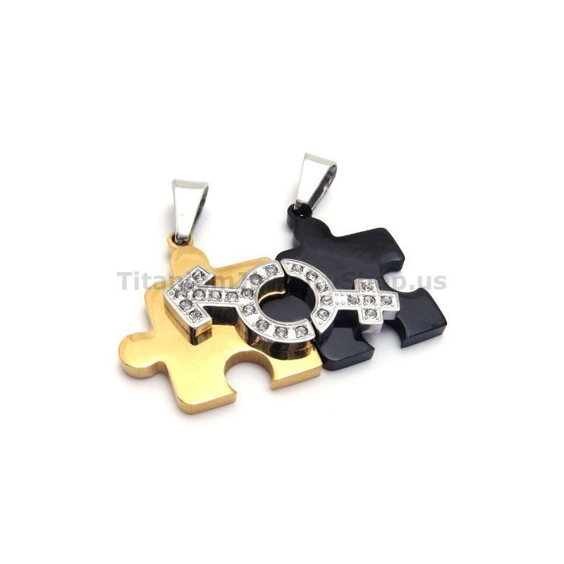 Colgantes De Titanio Con Forma De Rompecabezas Y Cadenas Sin Diamantes Colgantes De Titanio Con Forma De Rompecabezas Y Cadenas Sin Diamantes