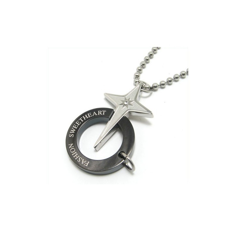 Colgante De Collar De Titanio Con Anillo Negro Y Estrella Colgante De Collar De Titanio Con Anillo Negro Y Estrella