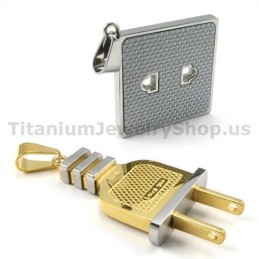 Colgantes De Titanio Dorado Con Enchufe Y Conector Para Amantes - Cadenas Gratis