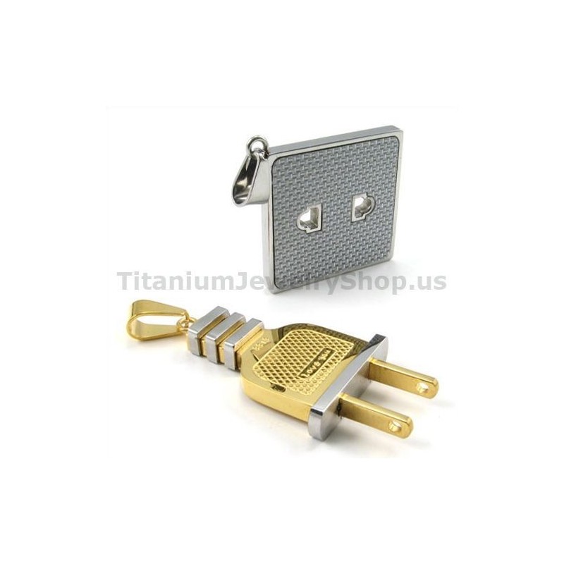 Colgantes De Titanio Dorado Con Enchufe Y Conector Para Amantes - Cadenas Gratis