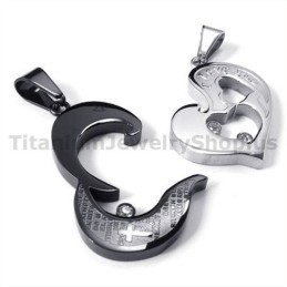 Colgantes De Corazón Y Cruz De Titanio Negro Para Amantes Con Cadenas Sin Diamantes