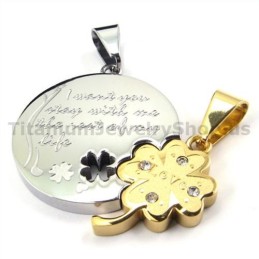 Colgantes De Titanio Con Trébol De Cuatro Hojas Dorado Para Amantes (Cadenas Gratis)