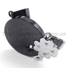 Colgantes De Trébol De Cuatro Hojas De Titanio Negro Para Amantes (Cadenas Gratis)