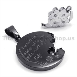Colgantes De Trébol De Cuatro Hojas De Titanio Negro Para Amantes (Cadenas Gratis)