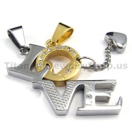 Colgantes Dorados Love Titanium Lovers Con Cadenas Sin Diamantes