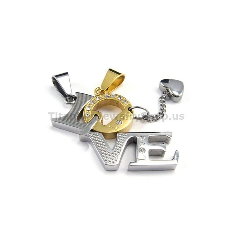 Colgantes Dorados Love Titanium Lovers Con Cadenas Sin Diamantes