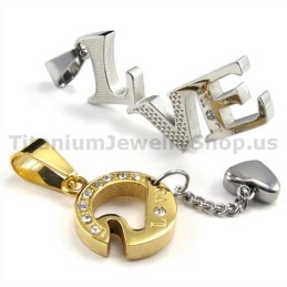 Colgantes Dorados Love Titanium Lovers Con Cadenas Sin Diamantes