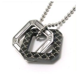 Collar Con Colgante De Titanio De Dos Cuadrados De Moda