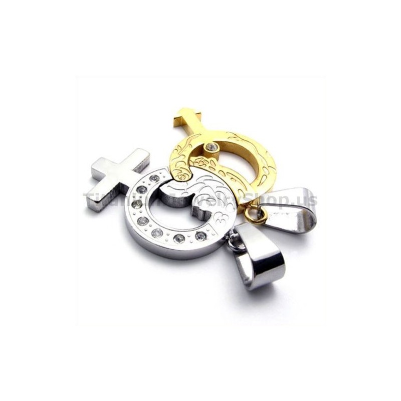 Colgantes Dorados De Titanio Para Amantes De La Joyería Con Cadenas Sin Diamantes