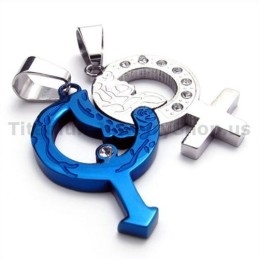 Colgantes De Titanio Azul Para Amantes Con Cadenas Sin Diamantes