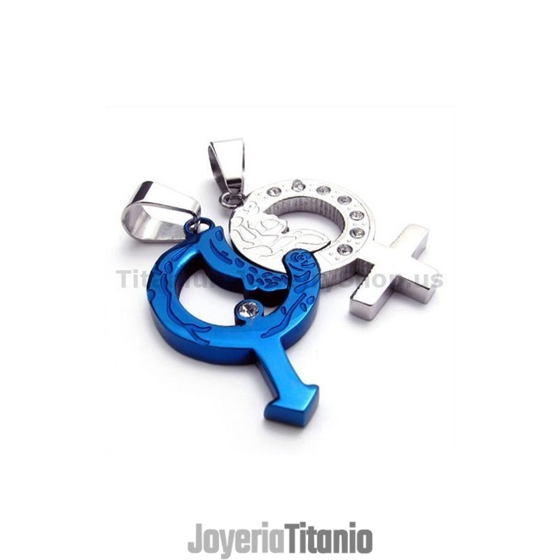 Colgantes De Titanio Azul Para Amantes Con Cadenas Sin Diamantes