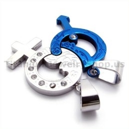 Colgantes De Titanio Azul Para Amantes Con Cadenas Sin Diamantes