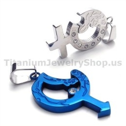 Colgantes De Titanio Azul Para Amantes Con Cadenas Sin Diamantes