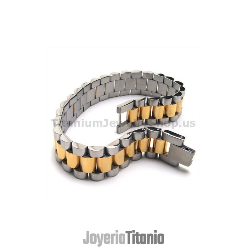 Pulsera De Titanio Dorado Para Hombre