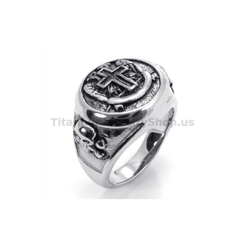 Anillo De Calavera De Titanio Con Cruz