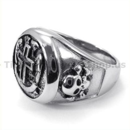 Anillo De Calavera De Titanio Con Cruz