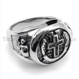 Anillo De Calavera De Titanio Con Cruz