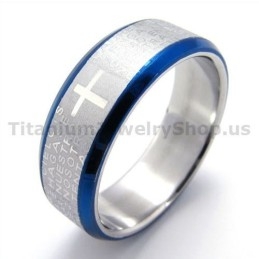 Anillo De Titanio Con Cruz (Azul)