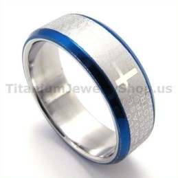 Anillo De Titanio Con Cruz (Azul)