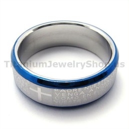 Anillo De Titanio Con Cruz (Azul)