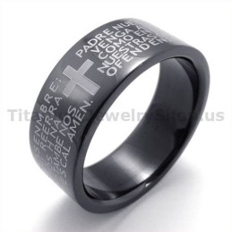 Anillo De Titanio Negro Con Cruz