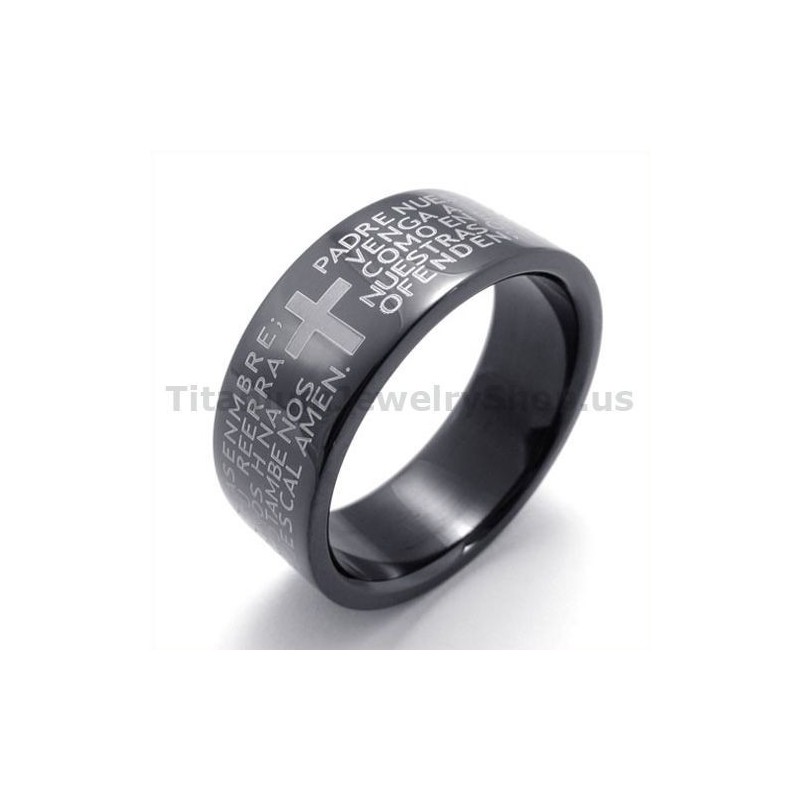 Anillo De Titanio Negro Con Cruz