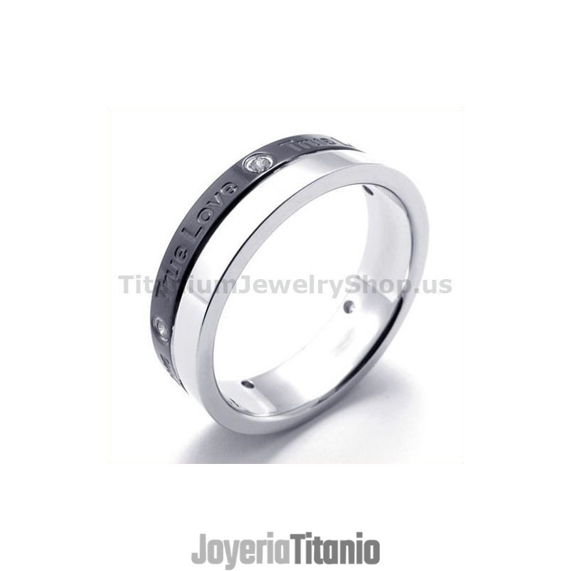 Anillo De Titanio Negro True Love Con Diamante