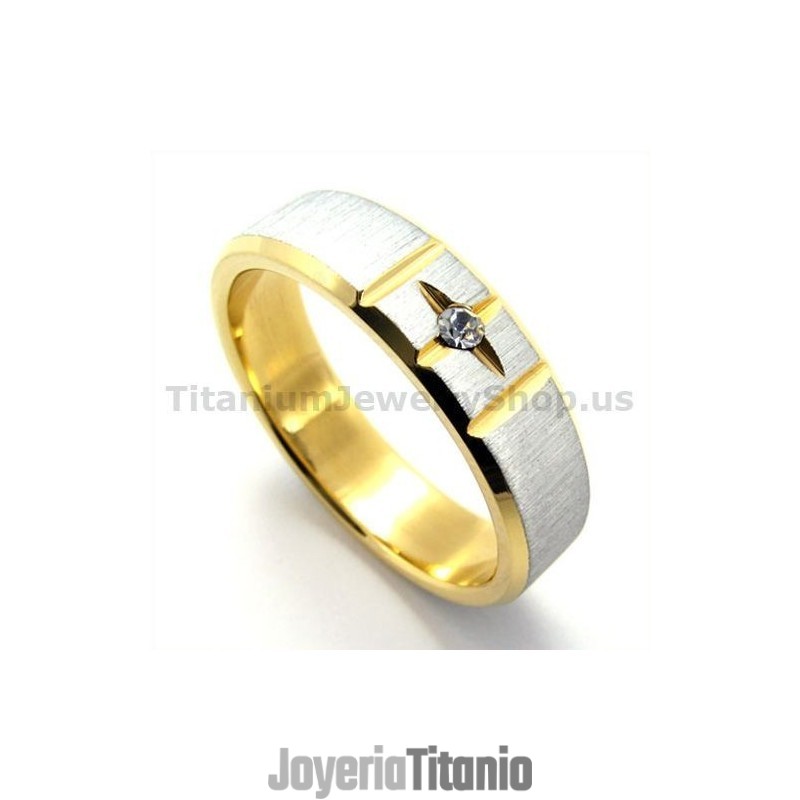 Anillo De Titanio Con Cruz Dorada Y Diamante Anillo De Titanio Con Cruz Dorada Y Diamante