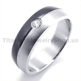 Anillo De Titanio Negro Con Diamante