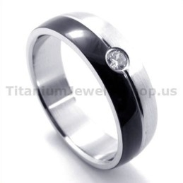 Anillo De Titanio Negro Con Diamante