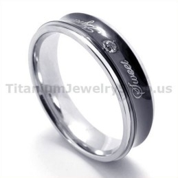 Anillo De Titanio Negro Con Forma De Corazón Y Diamante