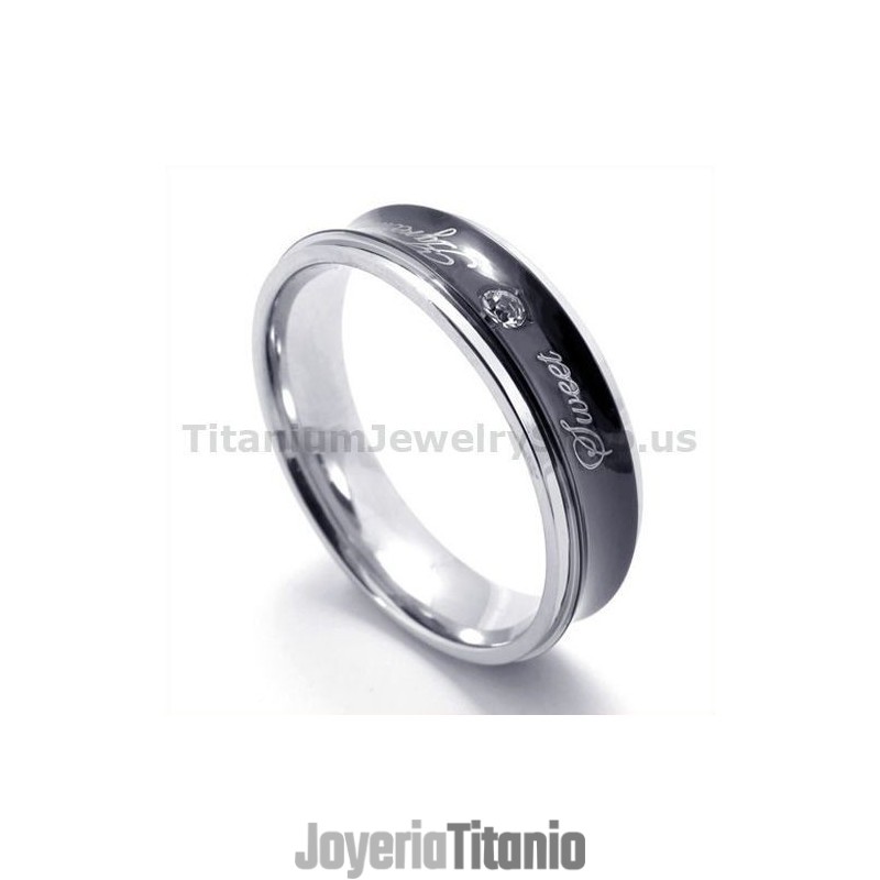 Anillo De Titanio Negro Con Forma De Corazón Y Diamante