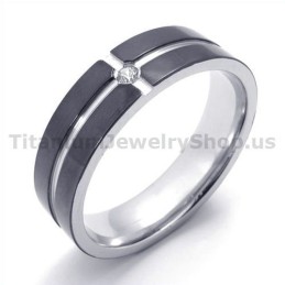 Anillo De Titanio Negro Con Diamante