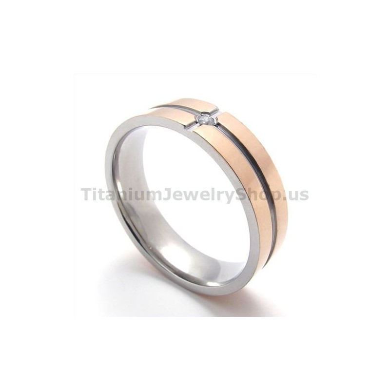 Anillo De Titanio Dorado Con Diamante