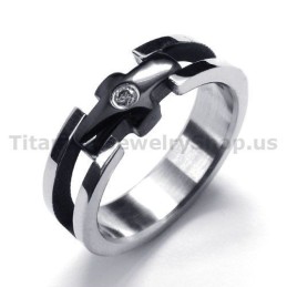 Anillo De Titanio Con Cruz Y Diamante