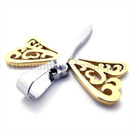 Colgante De Cruz De Titanio Con Libélula Y Alas Doradas