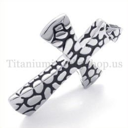 Colgante De Cruz De Titanio Con Diseño De Pedregal Plateado