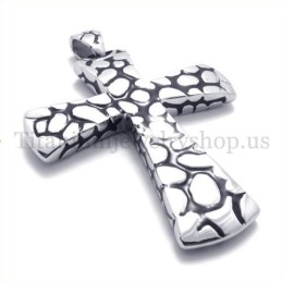 Colgante De Cruz De Titanio Con Diseño De Pedregal Plateado