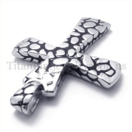 Colgante De Cruz De Titanio Con Diseño De Pedregal Plateado