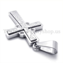 Colgante De Cruz De Titanio De Dos Capas Con Diamantes De Moda