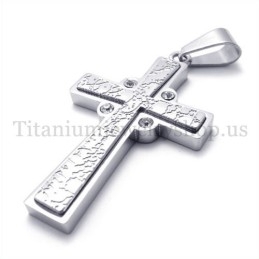 Colgante De Cruz De Titanio De Dos Capas Con Diamantes De Moda