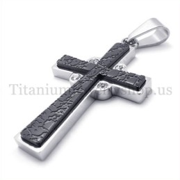 Colgante De Cruz De Titanio De Dos Capas Con Diamantes De Moda