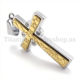 Colgante De Cruz De Titanio De Moda De Oro De Dos Capas Con Diamantes