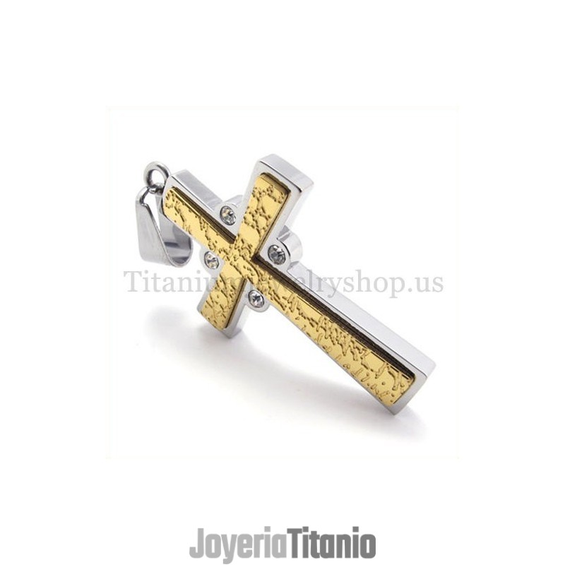 Colgante De Cruz De Titanio De Moda De Oro De Dos Capas Con Diamantes Colgante De Cruz De Titanio De Moda De Oro De Dos Capas Con Diamantes