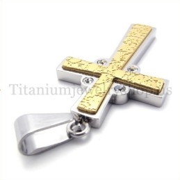 Colgante De Cruz De Titanio De Moda De Oro De Dos Capas Con Diamantes
